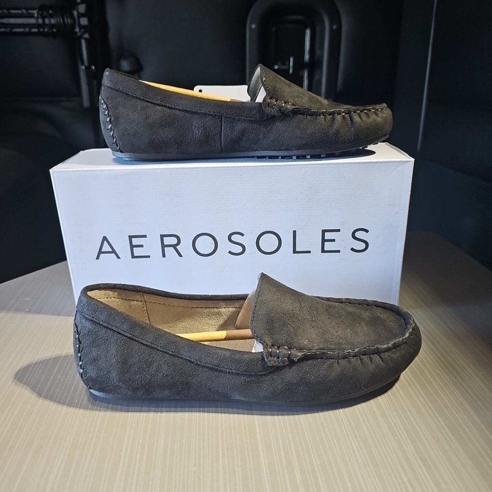 Aerosoles Women’s Size 6.5 Over Drive Loafers in Black Faux Suede Style #808 NEW